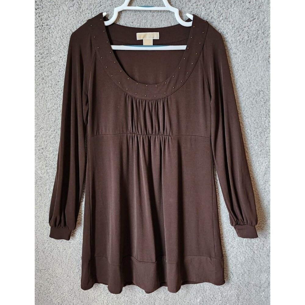 Michael Kors Women's Long Sleeve Babydoll Empire Waist Dress Brown Size Medium